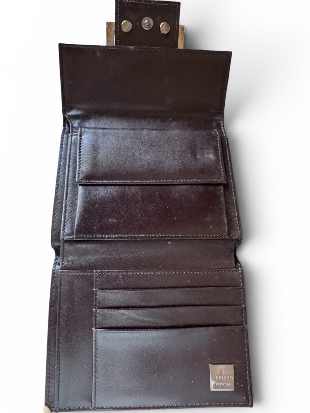 Fendi Zucca FF Trifold Wallet Brown Canvas & Leather Vintage Made in Italy - Picture 6 of 13